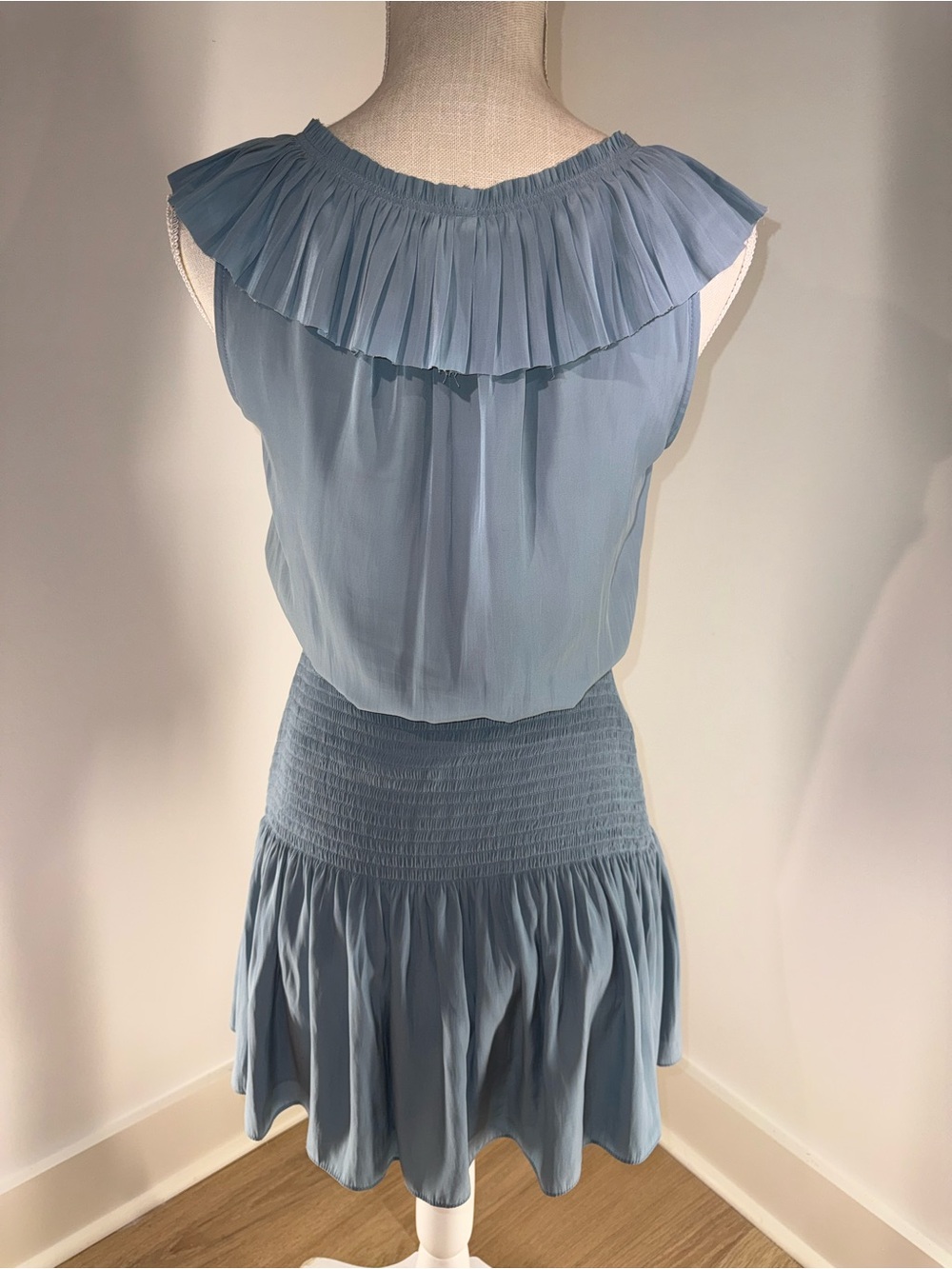 Ramy Brook Dusty Blue Ruffle Smocked Mini Dress XS - Picture 3 of 8